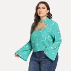 Shein Plus Crisscross Cut Out Neck Bell Sleeve Top