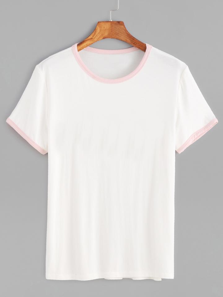 Shein White Contrast Trim T-shirt