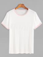 Shein White Contrast Trim T-shirt
