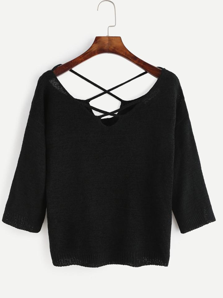 Shein Black Criss Cross Knitted Sweater