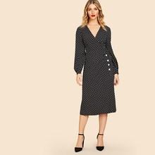 Shein 80s Button Detail Polka Dot Dress