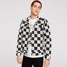 Shein Men Letter And Gingham Print Jacket