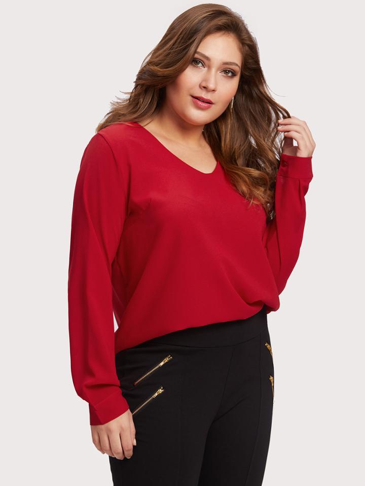 Shein V Neckline Button Cuff Chiffon Top