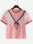 Shein Pink Ruffled Woven Tape Embesllished T-shirt