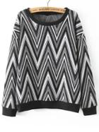 Shein Black White Wave Pattern Loose Sweatshirt
