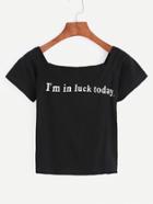 Shein Black Letters Print Crop T-shirt