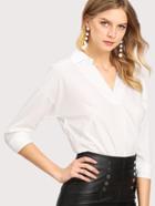 Shein Embroidery Lace Panel Dip Hem Blouse