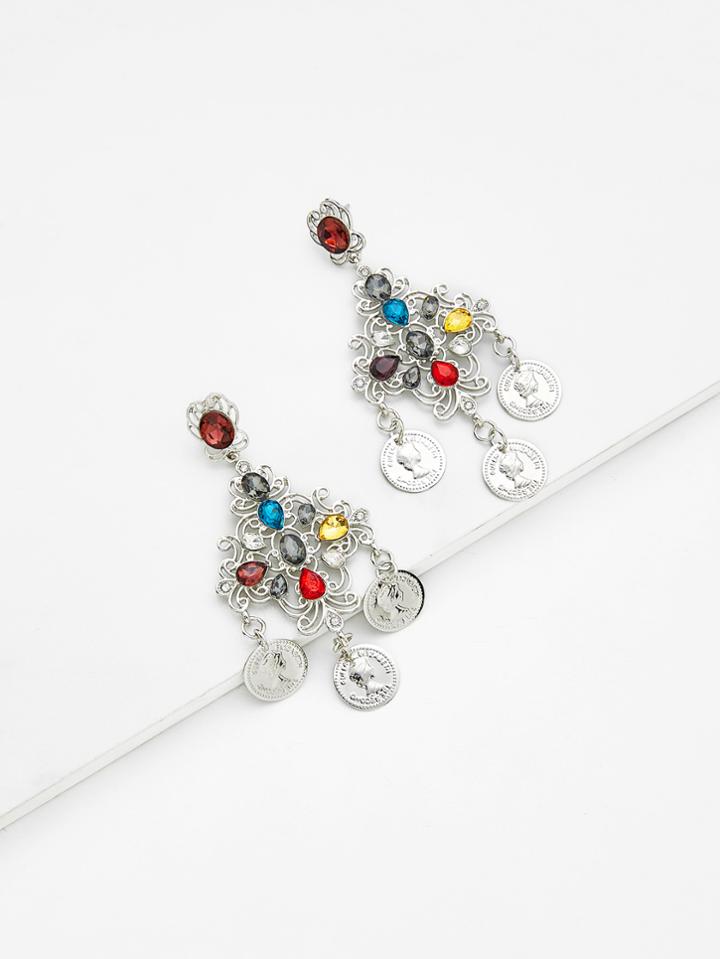 Shein Rhinestone Round Charm Drop Earrings