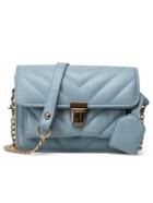 Shein Chevron Quilted Flap Bag - Light Blue