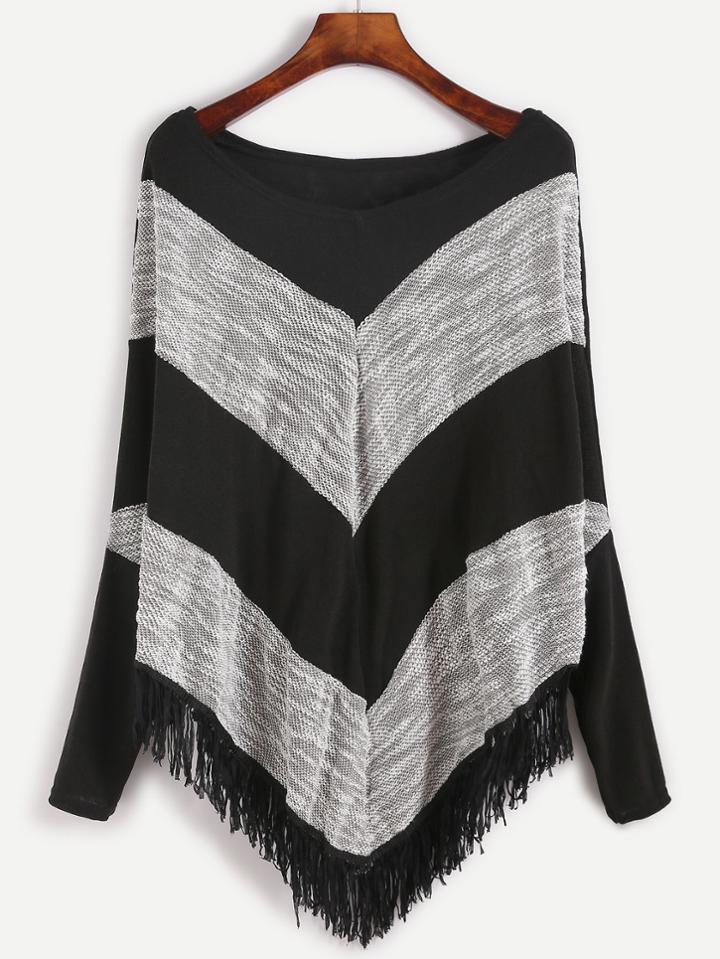 Shein Contrast Crochet Fringe Asymmetric Cape T-shirt