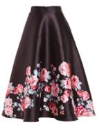 Shein Rose Print Flare Midi Skirt