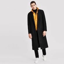 Shein Men Button Front Notch Neck Solid Coat