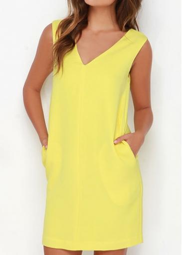 Rosewe Yellow Sleeveless V Neck Shift Dress