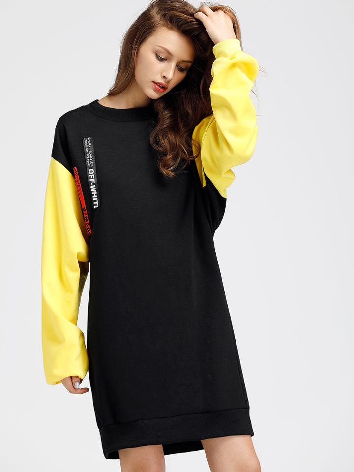 Shein Contrast Sleeve Strap Detail Sweatshirt Dress