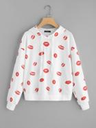 Shein Allover Red Lip Print Hoodie