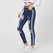 Shein Stripe Contrast Ripped Jeans