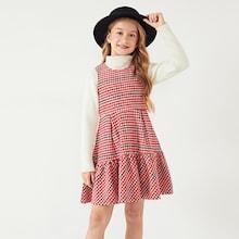 Shein Girls Zip Back Ruffle Hem Pleated Plaid Dress