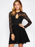 Shein Lace Yoke Cutout Skater Dress