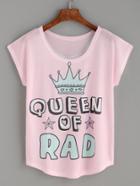 Shein Pink Imperial Crown Letters Print T-shirt