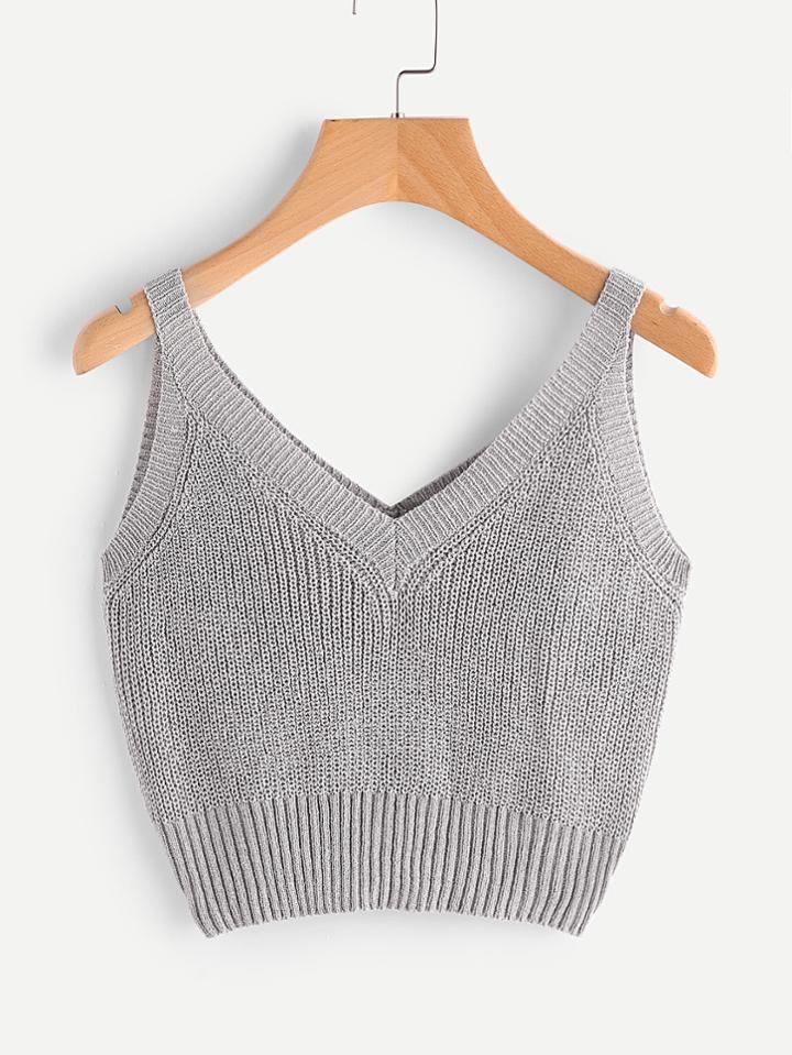 Shein Double V Crop Knit Top