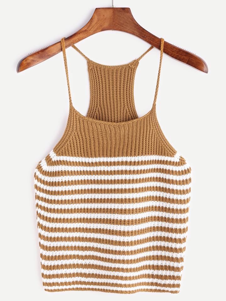 Shein Camel Striped Racerback Knit Cami Top