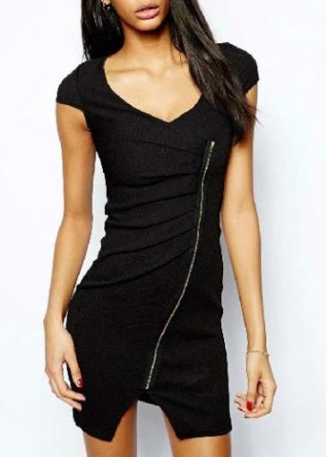 Rosewe Hot Sale Black Cap Sleeve V Neck Sheath Dress