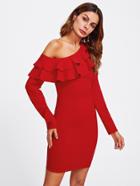 Shein Flounce Asymmetric Shoulder Form Fitting Dress