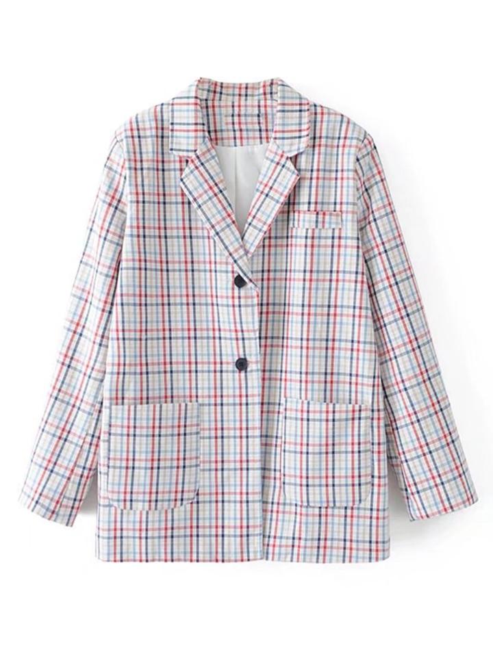 Shein Front Pocket Boyfriend Plaid Blazer
