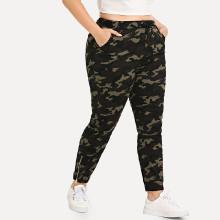 Shein Plus Drawstring Waist Camo Zip Side Jeans