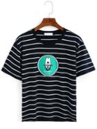 Shein Striped Printed T-shirt - Black