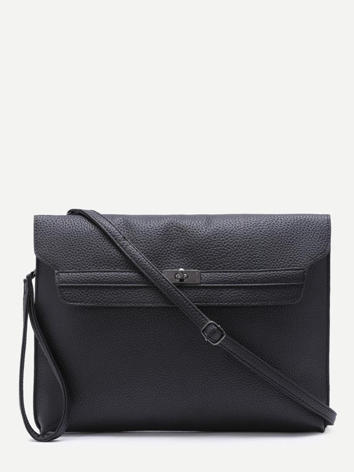 Shein Black Pebbled Pu Twistlock Closure Messenger Bag