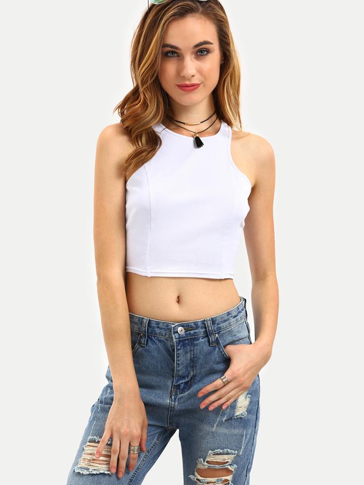 Shein White Cutaway Crop Tank Top