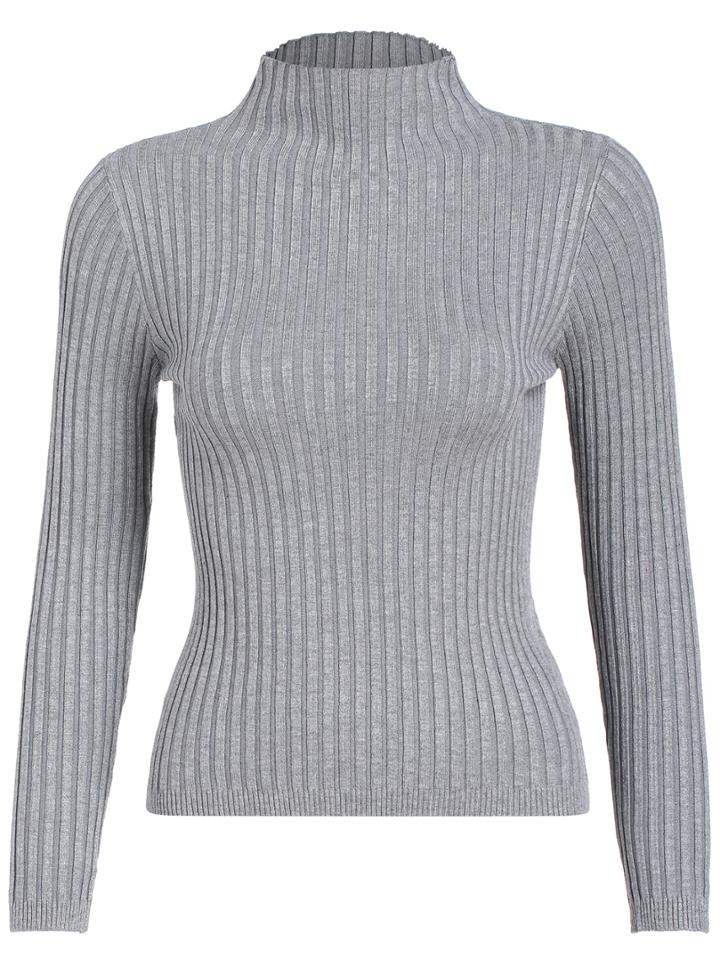 Shein Grey Mock Neck Slim Crop Knitwear