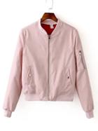 Shein Pink Zipper Bomber Jacket With Arm Pocket