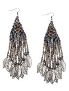 Shein Grey Feather Pendant Beaded Duster Earrings