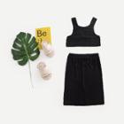 Shein Girls Rib Knit Trim Top With Skirt