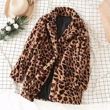 Shein Leopard Print Faux Fur Teddy Coat