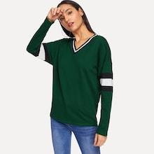 Shein V-neck Color Block Pullover