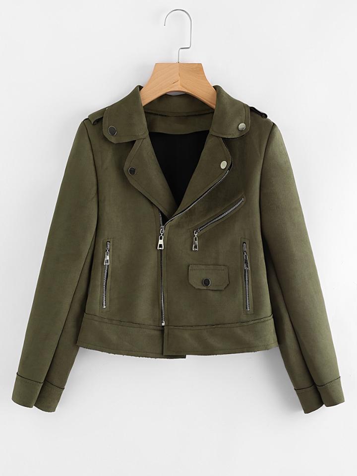 Shein Raw Trim Zip Detail Suede Jacket