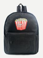 Shein Black Popcorn Print Front Zipper Nylon Backpack
