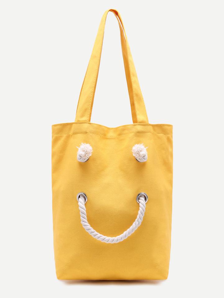 Shein Smiling Face Yellow Canvas One Shoulder Shopping Bag