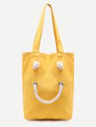 Shein Smiling Face Yellow Canvas One Shoulder Shopping Bag