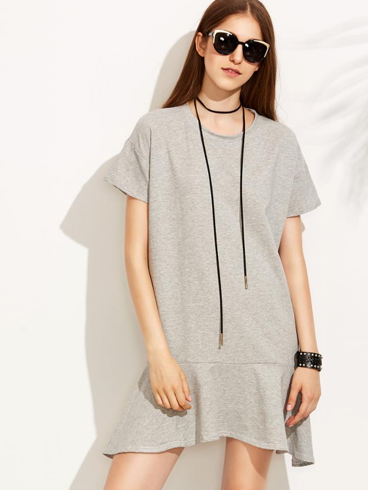 Shein Grey Ruffle Drop Waist Dress