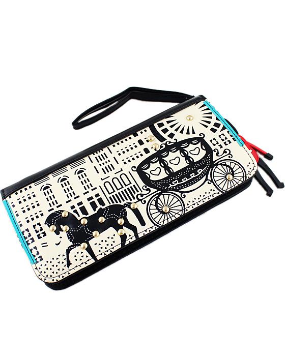Shein Black Carriage Print Soldier Clutch Bag