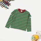 Shein Toddler Girls Cut Out Sleeve Striped Tee