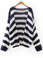 Shein Navy And White Stripe Slim Cardigan