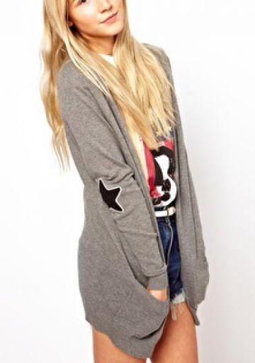 Shein Grey Boyfriend Star Elbow Patch Cardigan