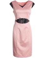 Shein Pink V Neck Sleeveless Contrast Lace Dress