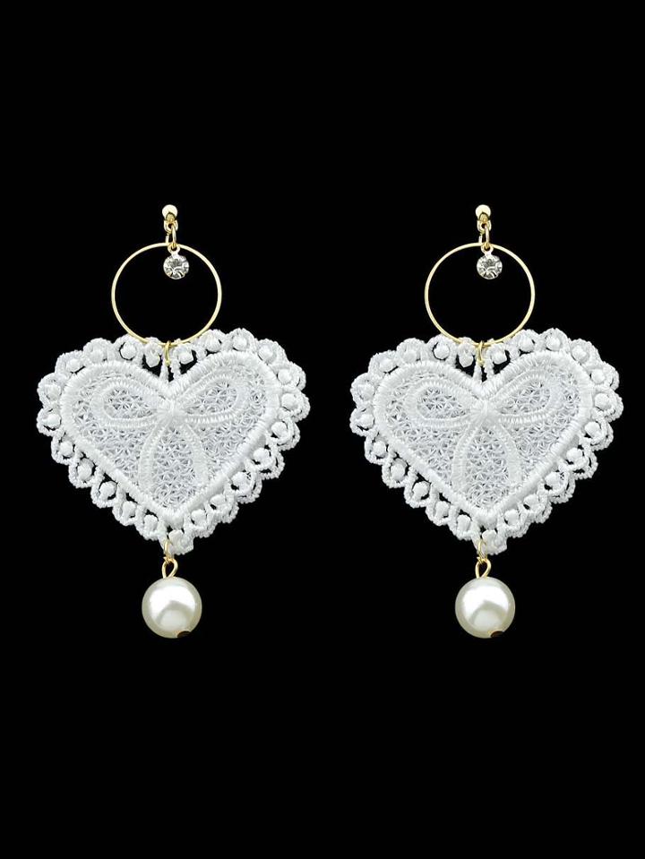 Shein Lace Love Pearl Pendant Creative Personality Earrings