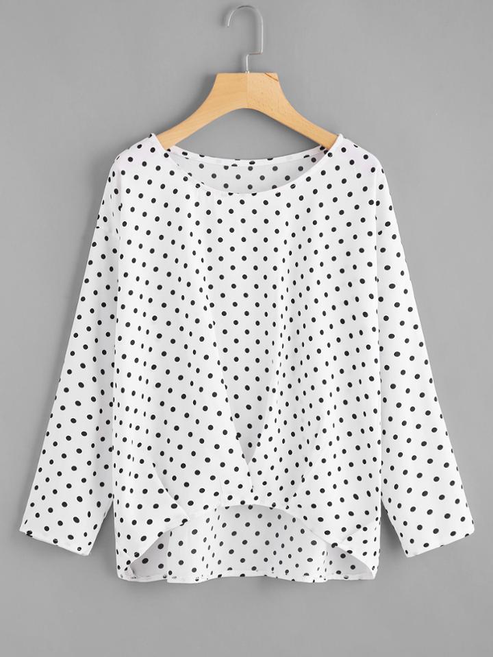Shein Drop Shoulder Dip Hem Spot Blouse